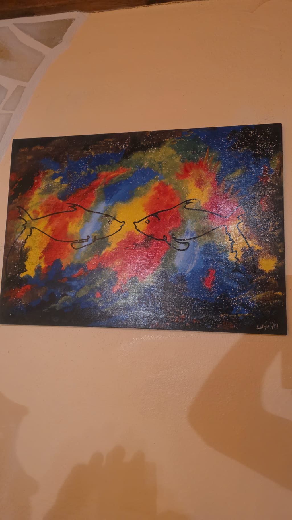 Original Surrealist Abstract Oil Painting "Meeting in Chaos" (1993) – Signed Lothar