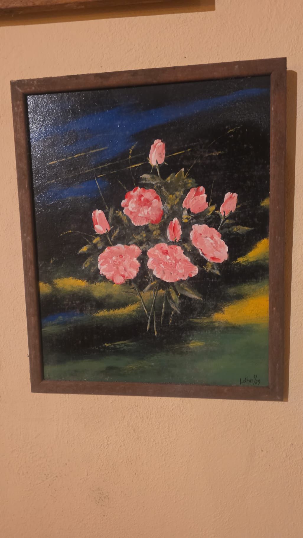 Original Still Life Oil Painting "Roses in the Night" (1993) – Framed & Signed Lothar
