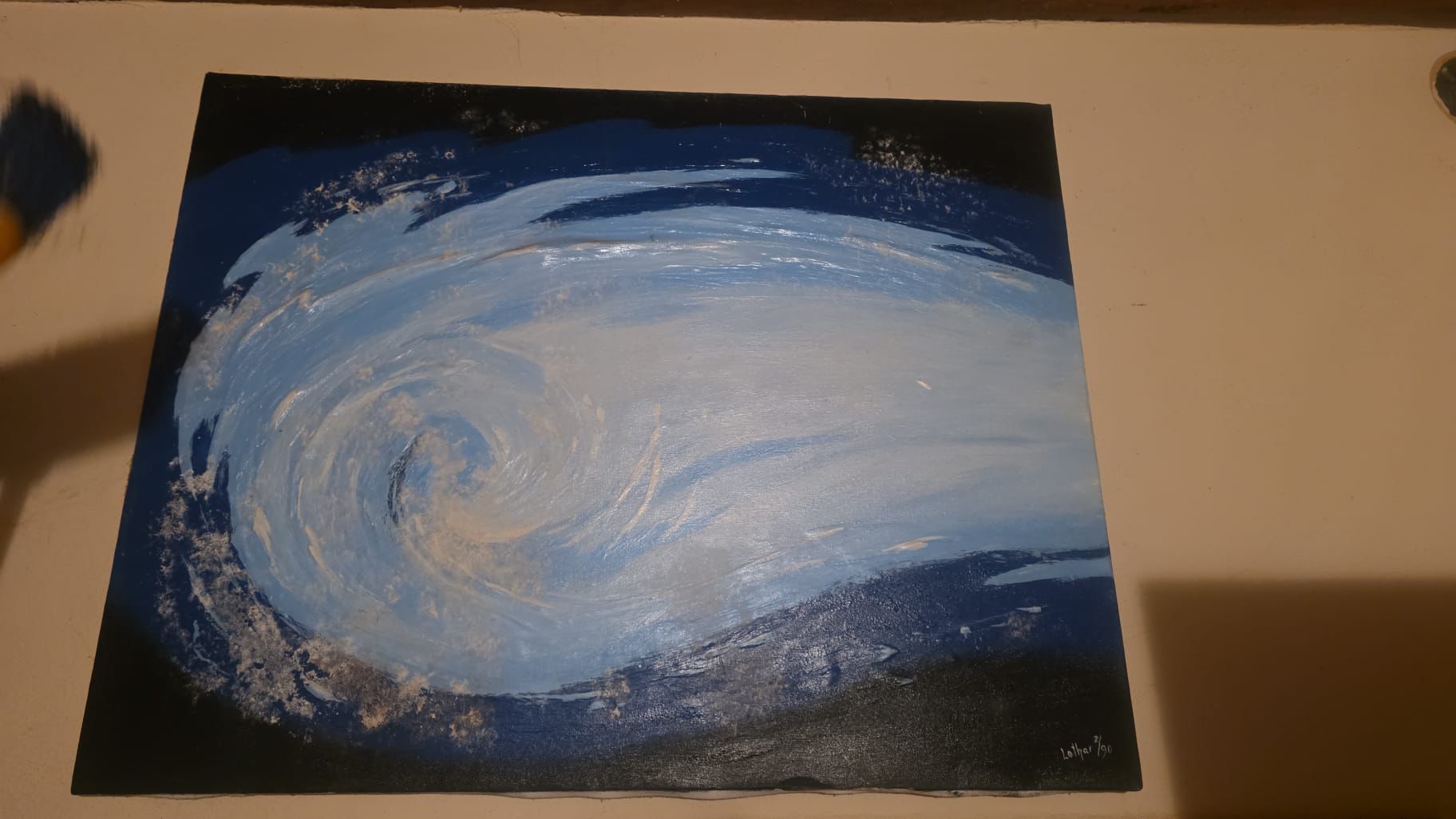 Original Abstract Cosmic Oil Painting "Cosmic Vortex" (1994) – Signed Lothar