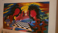 Large Original Panoramic Surrealist Oil Painting "The Mental Match" – Signed Lothar
