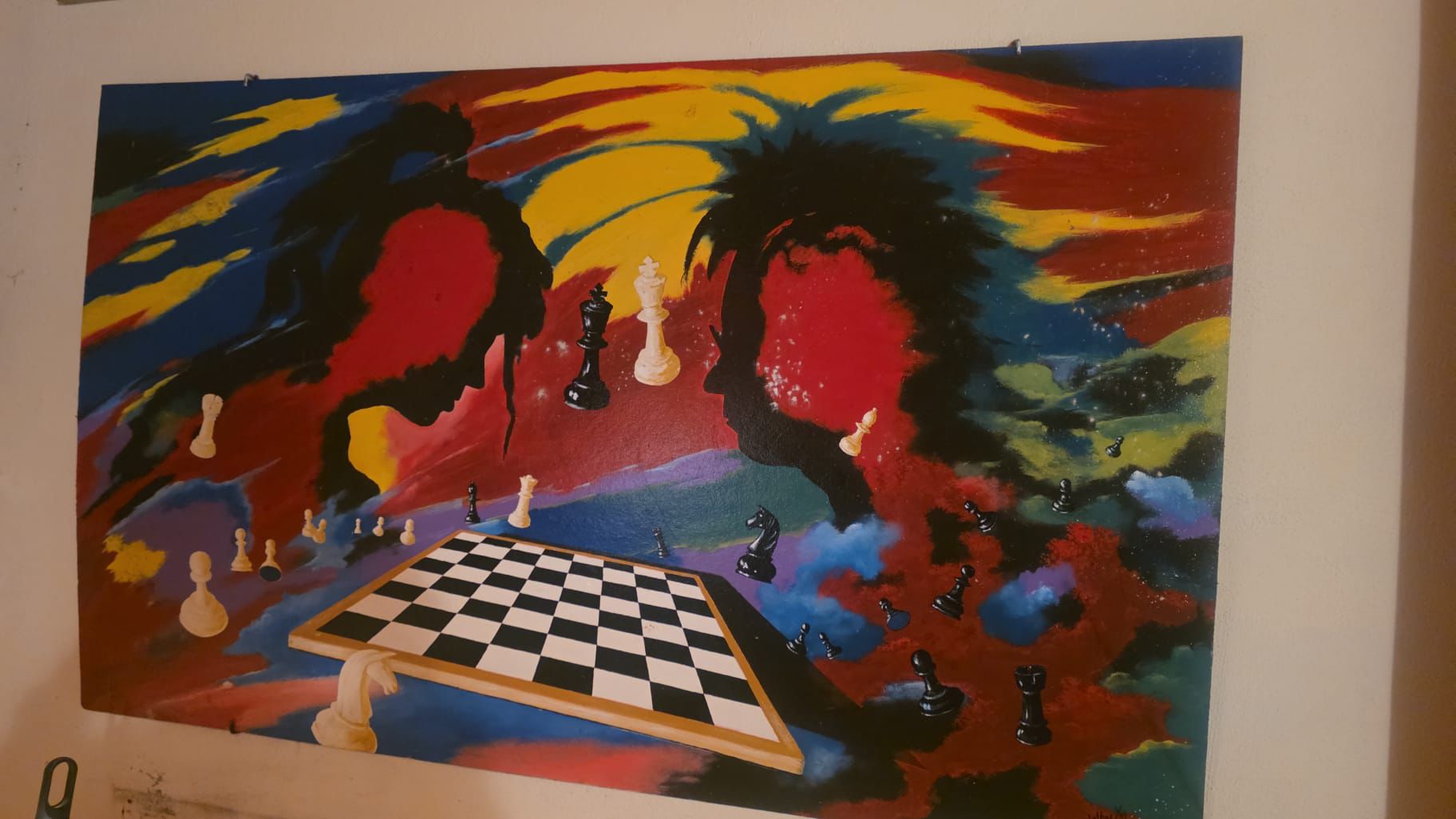 Large Original Panoramic Surrealist Oil Painting "The Mental Match" – Signed Lothar