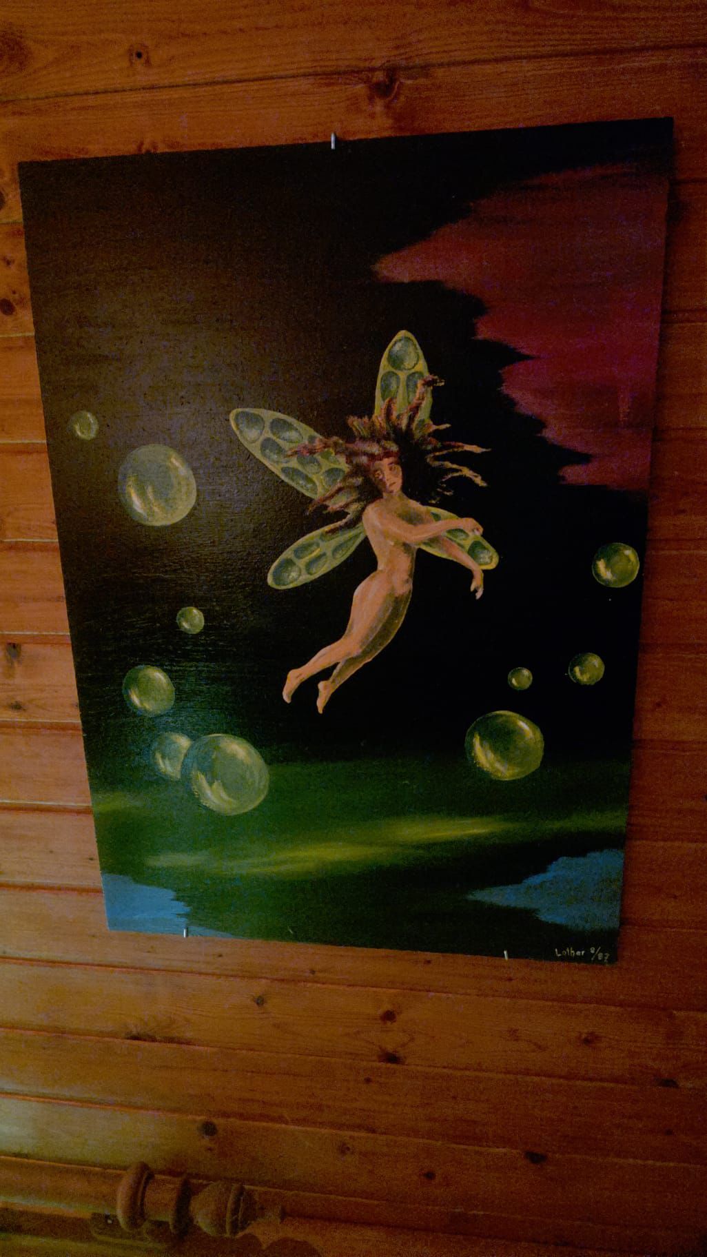 Original Fantasy Oil Painting "The Fairy's Flight" (1993) – Signed Lothar