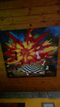 Original Surrealist Oil Painting "Chess Big Bang" (1994) – Signed Lothar