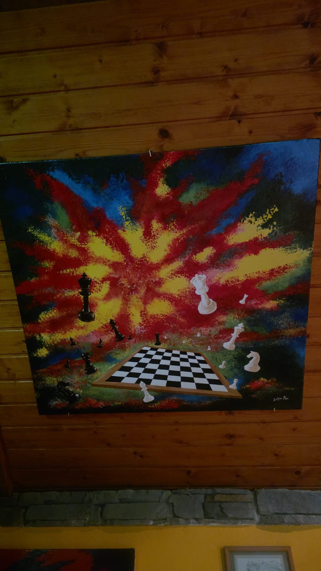 Original Surrealist Oil Painting "Chess Big Bang" (1994) – Signed Lothar