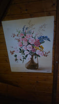 Original Still Life Oil Painting "Vase of Wild Roses" (1993) – Signed Lothar