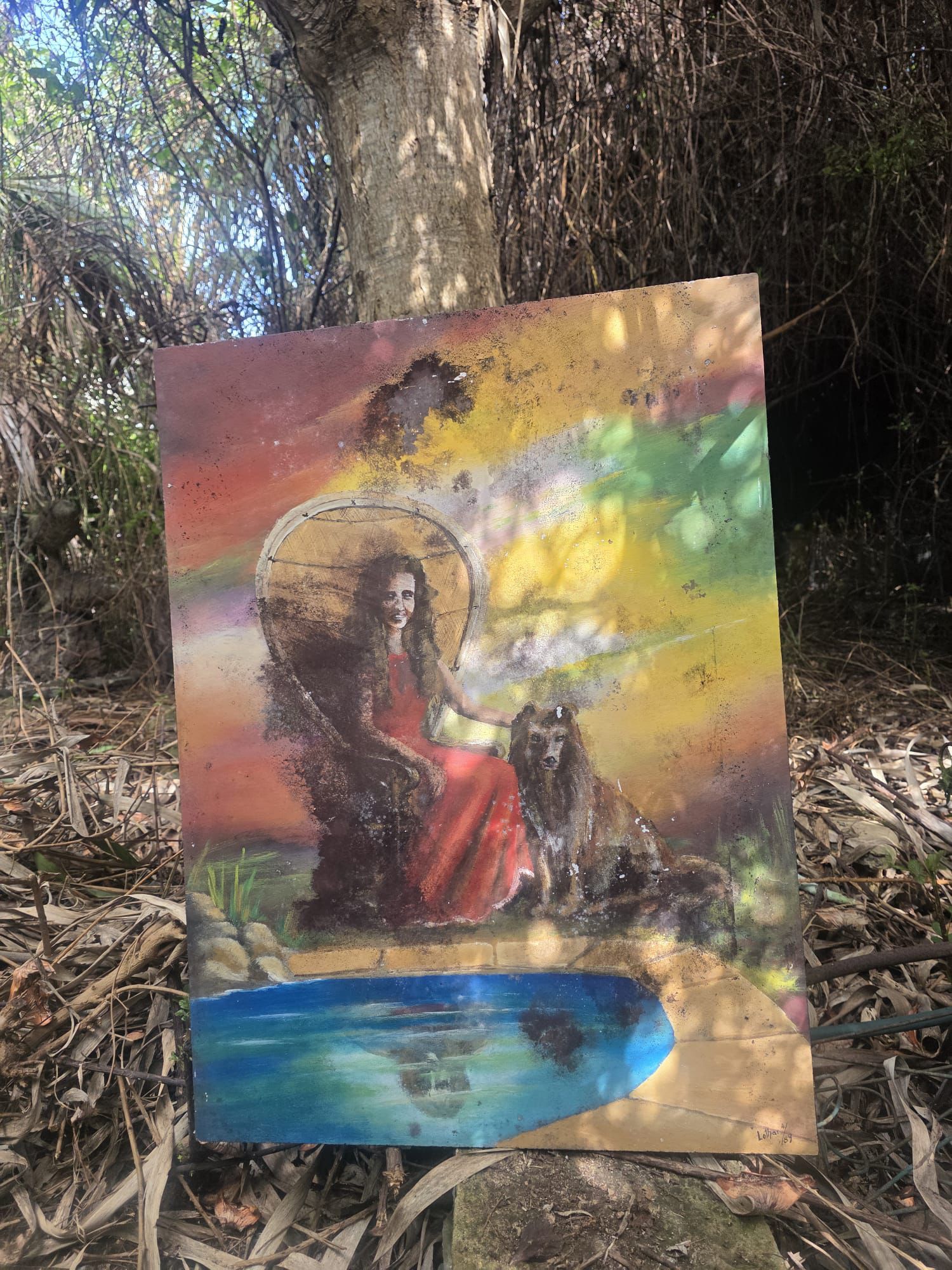 Original Surrealist Oil Painting "The Lady in Red" – Attributed to Lothar