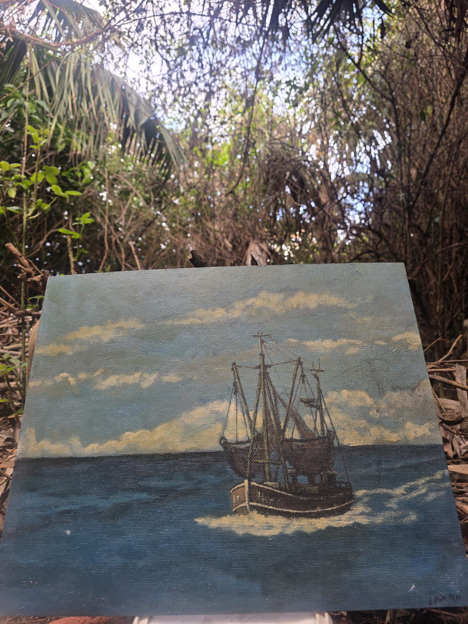 Original Maritime Oil Painting "Vessel at Open Sea" (1993) – Signed Lothar